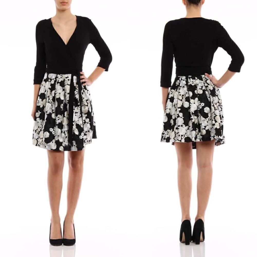Diane Von Furstenberg Mini Dress Black Embroidered Floral Jewel Size 4